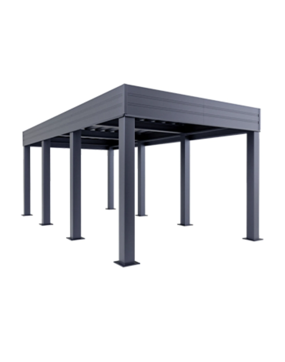 Metalowa wiata na samochód z płaskim dachem i prostą stalową konstrukcją